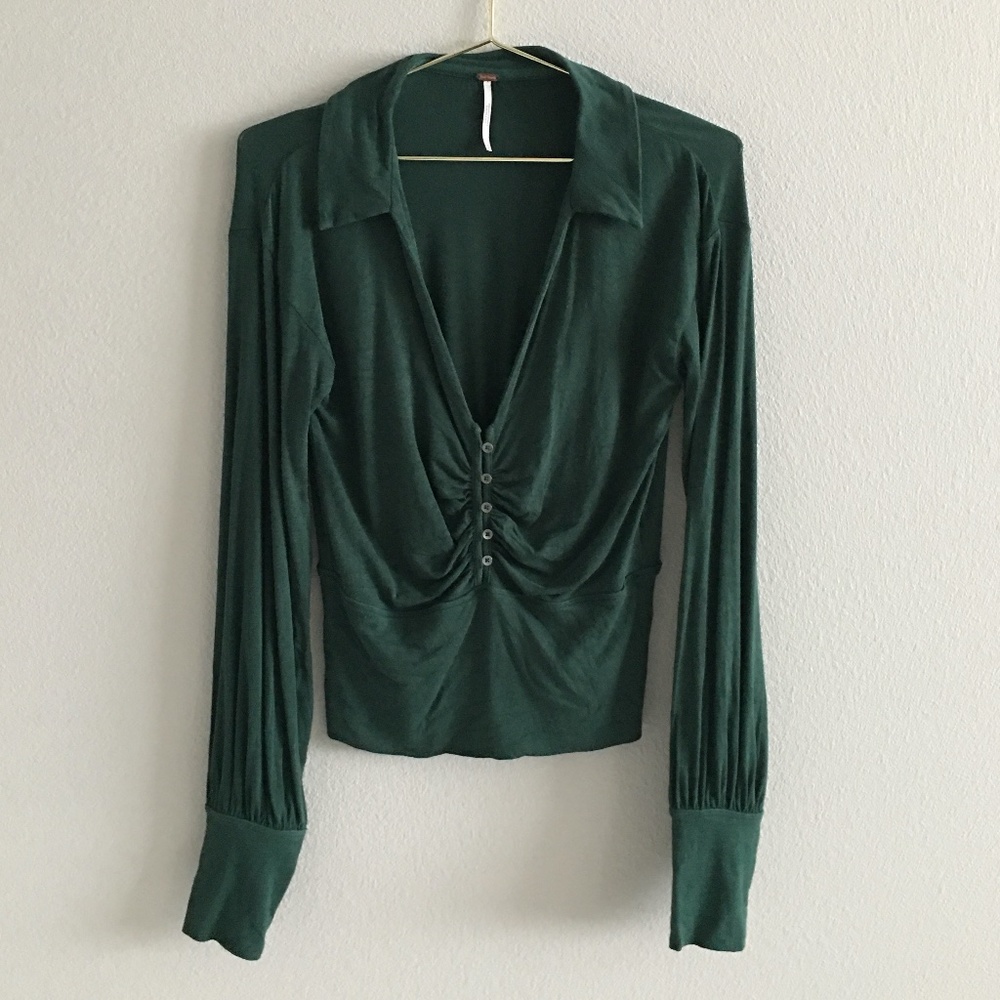 Free People Long Sleeve Green Blouse Size Small